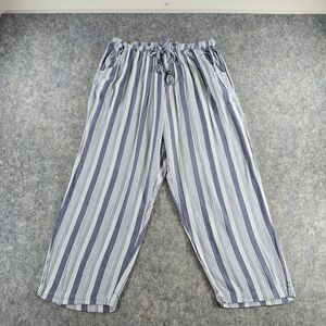 Sara Studio Women's Drawstring Ankle Pants Sz XL Blue White Stripe Pockets SOFT